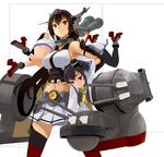  anchor_symbol bangs bare_shoulders binoculars black_hair black_legwear breasts carrying carrying_over_shoulder clothes_writing commentary_request dress garter_straps gradient_hair hairband headgear kantai_collection large_breasts long_hair long_sleeves machinery miniskirt multicolored_hair multiple_girls nagato_(kantai_collection) navel panties pleated_skirt purple_eyes red_eyes sailor_dress see-through side-tie_panties silver_hair simple_background skirt smile thighhighs tokitsukaze_(kantai_collection) translated turret underwear watanore white_background white_panties white_skirt yukikaze_(kantai_collection) 