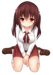  blush breasts brown_eyes brown_hair ebina_nana himouto!_umaru-chan looking_at_viewer medium_breasts mizushina_minato school_uniform sitting skirt solo thighs twintails wariza wavy_mouth 