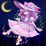  alternate_color bow braid color_switch crescent crescent_moon grin hair_bow hat hat_bow kirisame_marisa komaku_juushoku moon patchouli_knowledge purple_eyes purple_hair side_braid smile solo star touhou witch_hat 
