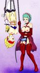  aegis_(persona) aqua_hair bdsm blindfold blonde_hair bondage bound breasts chain choker commentary dildo dominatrix elbow_gloves femdom gloves hairband hanging_breasts high_heels highres multiple_girls my_pet_tentacle_monster nipples no_panties open_mouth persona persona_3 pussy robot_joints saliva saliva_trail short_hair standing strap-on suspension thighhighs upside-down watermark yamagishi_fuuka yuri 