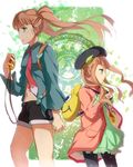  aqua_eyes breasts brown_hair dress elle_mel_martha frills gradient gradient_background hair_ornament hat jacket long_hair navel necklace necktie older short_shorts shorts tales_of_(series) tales_of_xillia_2 twintails 