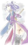  ao_no_kiseki ass breasts censored eiyuu_densetsu falcom female gradient gradient_background large_breasts long_hair purple_hair rixia_mao solo thighhighs thighs 