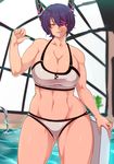  abs breasts commentary curvy eyepatch headgear highres kantai_collection large_breasts looking_at_viewer rei_no_pool sekiyu_(spartan) solo swimsuit tenryuu_(kantai_collection) toned 
