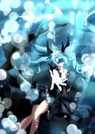  bad_id bad_pixiv_id black_dress blue_eyes blue_hair breasts bubble cleavage dress hair_over_one_eye hair_ribbon hatsune_miku highres long_hair looking_at_viewer open_mouth ribbon shinkai_shoujo_(vocaloid) small_breasts solo teeth twintails underwater vocaloid yayilu 