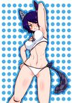  abs berkut bikini eyepatch highres kantai_collection purple_hair short_hair solo standing swimsuit tenryuu_(kantai_collection) yellow_eyes 