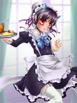  :o alternate_costume apron bendy_straw blueberry cheesecake curtains drinking_straw enmaided food frilled_legwear fruit garter_straps glass hair_bun hair_ribbon highres horns ice indoors juliet_sleeves kakiikada kijin_seija long_sleeves looking_at_viewer maid maid_apron maid_headdress multicolored_hair petticoat puffy_sleeves raspberry red_eyes ribbon solo strawberry streaked_hair thighhighs touhou tray white_legwear window zettai_ryouiki 