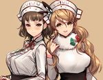  breasts brown_eyes brown_hair glasses highres italian_flag kantai_collection large_breasts littorio_(kantai_collection) long_hair looking_at_viewer multiple_girls open_mouth roma_(kantai_collection) sigm@ sketch smile 