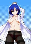  absurdres black_legwear blue_hair breasts crotch_seam highres ishida_sachie labcoat lyrical_nanoha mahou_shoujo_lyrical_nanoha mahou_shoujo_lyrical_nanoha_a's medium_breasts no_bra panties panties_under_pantyhose pantyhose short_hair solo tappa_(esperanza) thighband_pantyhose underwear yellow_eyes 