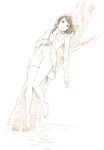  barefoot lying monochrome naked_shirt navel on_back original shirt sketch solo traditional_media yoshitomi_akihito 