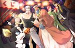  bag bagged_fish blue_eyes cup dark_skin dark_skinned_male disposable_cup dog drinking_straw festival fish iggy_(jojo) jean_pierre_polnareff jojo_no_kimyou_na_bouken joseph_joestar kakyouin_noriaki kisaragi_seika kuujou_joutarou mohammed_avdol mouth_hold multiple_boys open_mouth 