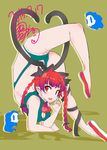  animal_ears ass ayakase_riberi blush cat_ears cat_tail cleavage_cutout dated fang flexible ghost gymnastics kaenbyou_rin plantar_flexion pointing red_eyes red_hair signature solo tail thighs touhou 