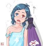  alternate_costume alternate_hairstyle blue_eyes blue_hair blush closed_umbrella collarbone hair_ornament hairclip heterochromia karakasa_obake kitano_(kitanosnowwhite) looking_at_viewer low_twintails open_mouth red_eyes shirt short_hair simple_background sleeveless solo strap_slip tatara_kogasa text_focus touhou twintails umbrella upper_body white_background 