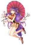  bow braid breasts chinese_clothes double_bun earrings floral_background floral_print full_body hair_bow holding holding_umbrella jewelry loafers long_hair medium_breasts mono_curry oriental_umbrella pencil_skirt purple_hair ranma_1/2 red_eyes shampoo_(ranma_1/2) shirt shoes short_sleeves sidelocks skirt solo transparent_background umbrella very_long_hair 