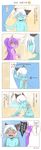  1girl 5koma accident animal_ears blush chinese comic curtains green_eyes highres image_sample league_of_legends long_hair lulu_(league_of_legends) mirror nude peeking_out pixiv_sample purple_hair purple_skin scar sink startled translation_request veigar white_hair yan531 yellow_eyes yordle 