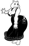  big_breasts blush breasts caprine clothing dress fangs female flowey_the_flower goat horn huge_breasts hypnofood mammal monochrome monster open_mouth solo toriel undertale wide_hips 