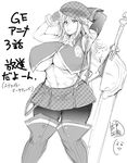  adjusting_clothes adjusting_hat alisa_ilinichina_amiella armpits boots breasts curvy gloves god_eater greyscale hat huge_breasts huge_weapon long_hair midriff monochrome pantyhose plaid plaid_skirt sketch skirt solo suspenders taihei_tengoku thigh_boots thighhighs toned translation_request underboob weapon wide_hips 