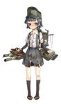  arare_(kantai_collection) black_hair blush brown_eyes damaged dress_shirt full_body kantai_collection konishi_(koconatu) official_art pleated_skirt shirt short_hair skirt solo suspenders torn_clothes torn_shirt torn_skirt transparent_background turret 