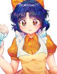  apron blue_hair cream hair_ribbon highres holding looking_at_viewer orange_ribbon puffy_short_sleeves puffy_sleeves ranma_1/2 ribbon short_sleeves smile solo tendou_akane transparent_background upper_body whisk 