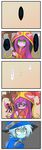  1girl 5koma absurdres animal_ears blue_skin blush comic crying empty_eyes fairy fairy_wings green_eyes hat highres league_of_legends long_hair lulu_(league_of_legends) pix purple_hair purple_skin scar staff tears text_focus translation_request veigar white_hair wings yan531 yellow_eyes yordle 