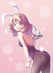  alternate_costume animal_ears blonde_hair bunny_ears bunnysuit detached_collar drinking_straw fake_animal_ears heart long_hair maribel_hearn midorino_eni pantyhose purple_eyes smile solo touhou wrist_cuffs 