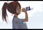  bottle brown_hair closed_eyes hibike!_euphonium long_hair nakagawa_natsuki pocari_sweat ponytail school_uniform serafuku solo tsuru_(tsubasa1993621) 