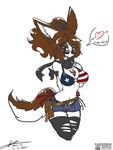  &lt;3 arrow_through_heart big_breasts breasts canine clothing cola eyewear female halotroll human mammal scarf shorts solo stars_and_stripes sunglasses thigh_high_stockings torn_clothing united_states_of_america wolf 