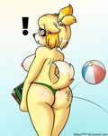  ! 2015 animal_crossing anthro beach_ball bikini blush book breasts butt canine clothing dog drako1997 female isabelle_(animal_crossing) mammal nintendo nipples shih_tzu solo swimsuit video_games 