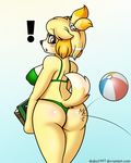  ! 2015 animal_crossing anthro beach_ball bikini blush book breasts butt canine clothing dog drako1997 female isabelle_(animal_crossing) mammal nintendo shih_tzu solo swimsuit video_games 