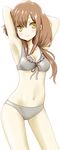  aoyama_nanami armpits arms_up bikini brown_hair grey_bikini highres ponzu_(ping-ponzu) sakura-sou_no_pet_na_kanojo smile solo swimsuit white_background yellow_eyes 