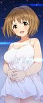  brown_eyes brown_hair dress happy idolmaster idolmaster_cinderella_girls looking_at_viewer mimura_kanako mizuki_makoto short_hair solo white_dress 