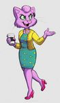  anthro beverage bojack_horseman cat choker clothed clothing coffee collar dress feline female food green_eyes high_heels lissatoons_(artist) mammal princess_carolyn skirt walking whiskers 