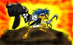  alien avian bird blue_hair chain dc_comics duck explosion gun hair hook lobo_the_duck male melee_weapon muscles ranged_weapon red_eyes solo thex-plotion weapon 