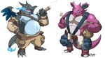  anthro belt biceps blue_fire charizard cigarette clothed clothing coin dragon duo fire horn maldu male mega_charizard mega_charizard_x mega_evolution money_bag muscles nidoking nintendo open_mouth pecs pok&eacute;mon purple_eyes red_eyes scalie smile teeth tongue video_games wings 