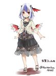  alternate_costume bird_wings black_dress blue_hair casual contemporary cropped_jacket dress head_wings horns multicolored_hair red_eyes silver_hair smile solo tokiko_(touhou) touhou toutenkou two-tone_hair wings 