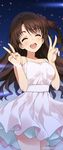  ^_^ black_hair closed_eyes dress facing_viewer idolmaster idolmaster_cinderella_girls long_hair mizuki_makoto one_side_up shimamura_uzuki shine!! solo v white_dress 