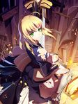  ahoge armor artoria_pendragon_(all) blonde_hair blood excalibur fate/stay_night fate_(series) green_eyes injury saber short_hair solo sword vmax-ver weapon 