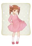  ayu_(mog) bad_id bad_pixiv_id brown_eyes brown_hair chibi_maruko-chan dress drill_hair full_body jougasaki_himeko pink_dress shoes simple_background socks solo standing twin_drills white_background 