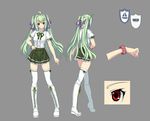  bad_id bad_pixiv_id boots character_sheet green_dam green_hair grey_background hair_ribbon legs long_hair multiple_views os-tan personification red_eyes ribbon ryuuzaki_ichi skirt thighhighs turnaround twintails wristband zettai_ryouiki 