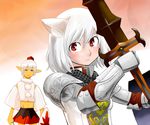  1girl animal_ears armor bad_id bad_pixiv_id buront buront_(cosplay) cosplay costume_switch crossover detached_sleeves elf elvaan final_fantasy final_fantasy_xi gauntlets hat inubashiri_momiji kurirou pointy_ears red_eyes shield short_hair sword the_iron_of_yin_and_yang tokin_hat touhou weapon white_hair wolf_ears 
