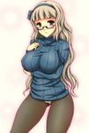  breasts glasses green_eyes hairband idolmaster idolmaster_(classic) large_breasts long_hair panties panties_under_pantyhose pantyhose shijou_takane silver_hair solo sweater underwear wakame 