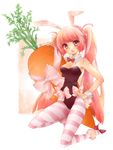  animal_ears bad_id bad_pixiv_id blush bow bowtie breasts bunny_ears bunnysuit carrot cleavage hand_on_hip high_heels long_hair medium_breasts mijinkouka one_knee open_mouth original pantyhose pink_eyes pink_hair pink_legwear quad_tails ribbon shoes solo striped striped_legwear very_long_hair wrist_cuffs 