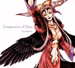  akiakane arm_up black_wings bodysuit breasts center_opening cleavage final_fantasy final_fantasy_viii large_breasts looking_at_viewer navel revealing_clothes simple_background solo tattoo ultimecia white_background wings 