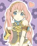  :&lt; alternate_hairstyle aqua_eyes bad_id bad_pixiv_id blush booota heart long_hair looking_at_viewer megurine_luka navel pink_hair solo twintails vocaloid 