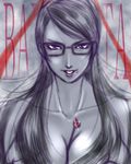  bayonetta bayonetta_(character) beauty_mark black_hair breasts cleavage flower glasses lade_(pixiv719020) long_hair mole red_ribbon ribbon smile very_long_hair 