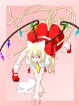  animal_ears bad_id bad_pixiv_id blonde_hair cat_ears cat_tail flandre_scarlet hat highres kemonomimi_mode multiple_tails niwatazumi ponytail red_eyes short_hair side_ponytail solo tail touhou wings 