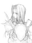  armor greyscale hands helmet long_hair monochrome nakabayashi_reimei sketch solo tactics_ogre 