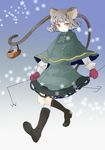  7taro alternate_costume animal_ears bad_id bad_pixiv_id basket grey_hair mouse mouse_ears nazrin red_eyes short_hair snow socks solo tail touhou 