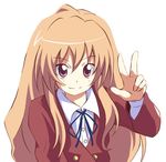  aisaka_taiga azumaya_hironaru brown_eyes brown_hair long_hair lowres school_uniform solo toradora! v 