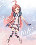  ahoge ameiro android belt boots dress face gloves headphones headset kneehighs long_hair red_eyes red_hair robot_joints sf-a2_miki smile socks solo star striped striped_gloves striped_legwear thighhighs very_long_hair vocaloid wrist_cuffs 