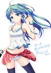  blue_eyes blue_hair bra bracelet camisole hoippu jewelry lingerie midriff navel panties pixiv pixiv-tan simple_background skirt solo striped striped_bra striped_panties stylus thighhighs underwear wind 